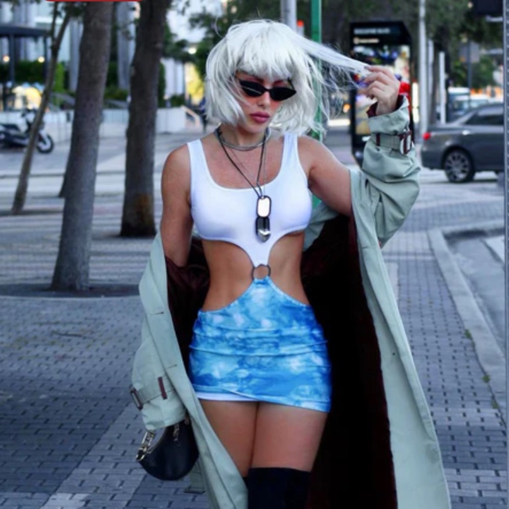 Fashion Nova White and Blue Mini Dress